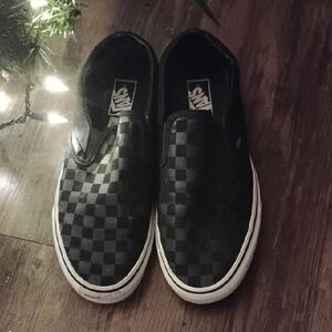 Vans Black and Gray Checkered Slip-Ons